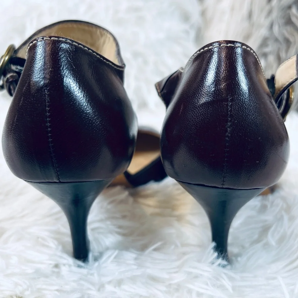 HYPE Brown Leather Mary Jane Heeled Pump Shoes